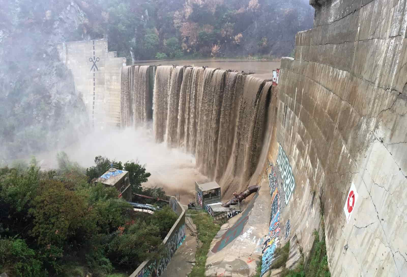 Matilija Dam spilling water