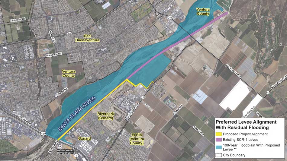 Preferred Levee Alignment With Residual Flooding Map