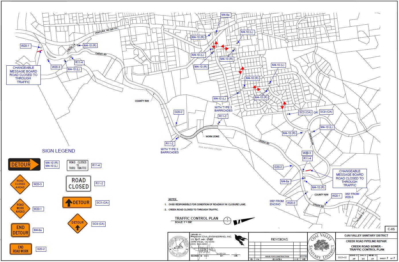 Map of Ojai for Emergency Repair Pipeline Project